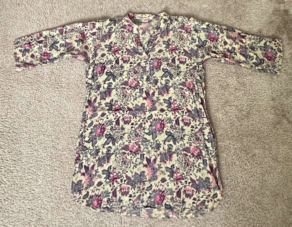 Yash Women Size 42 Floral Kurta Tunic Dress Cotton Feel Boho Indian Medium